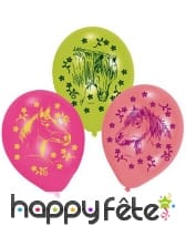 6 Ballons colorés imprimés chevaux