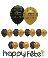 6 Ballons d'anniversaire noir et or