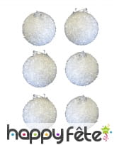 6 boules de Noël blanches ouatées à paillettes
