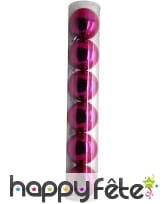 6 boules de noel fuchsia brillant de 6 cm