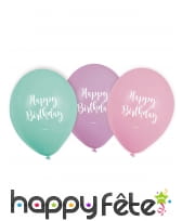 6 Ballons Happy Birthday colorés pastel de 23 cm