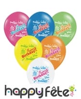 6 Ballons Happy Birthday de toutes les couleurs