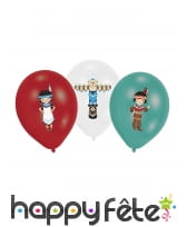 6 Ballons imprimé indien rouge blanc vert, 27,5 cm