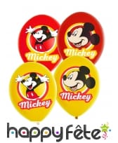 6 Ballons imprimé Mickey rouges et jaunes, 27,5cm
