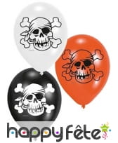6 Ballons pirates imprimés tête de mort