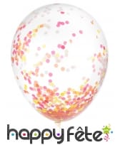 6 Ballons transparents avec confettis phospho