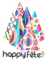 6 Chapeaux cotillons avec motifs colorés