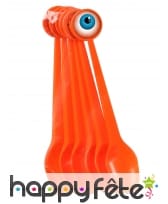 6 Cuillères oranges avec oeil, Halloween, 17cm