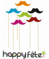 6 moustaches fluos sur pics, pour photo