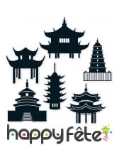 6 Silhouettes de bâtiments asiatiques monochromes