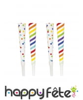 6 Trompettes cotillon colorées à pois et rayées