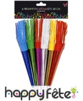 6 trompettes cotillon colorées