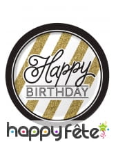 8 Assiettes Happy Birthday Noir et doré