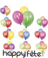 8 Ballons imprimé âge sur fond coloré