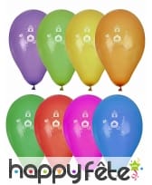 8 Ballons princesse sur fond coloré