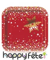 8 Petites assiettes pour Noël carrées rouge et or