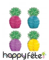 8 petits ananas en papier colorés de 12 cm