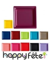 Assiettes carrées en plastique coloris uni