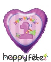 Ballon 1er anniversaire rose en forme de coeur