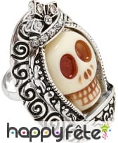 Bague argentée crâne marron blanc de 4x3cm