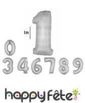 Ballon aluminium chiffre argenté, 1m
