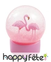 Boule à neige rose avec 2 flamants roses, 13 cm