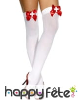 Bas blancs avec noeuds rouges motif infirmière, image 1