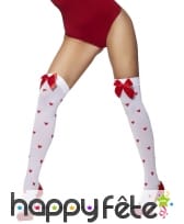 Bas blanc coeur rouge avec ruban, image 2