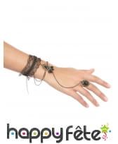 Bague bracelet dentelle noire avec gemmes noires