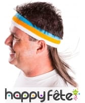 Bandeau bleu orange blanc avec cheveux coupe mulet, image 1