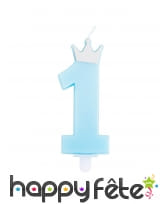 Bougie chiffre 1 bleue avec couronne, 9,5 cm