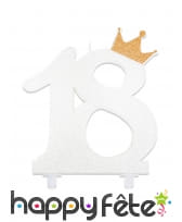 Bougie chiffre 18 blanche avec couronne de 12 cm