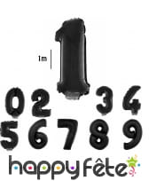 Ballon chiffre aluminium noir de 1m