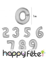 Ballon chiffre argenté géant de 1m