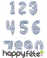 Ballon chiffre argenté iridescent de 35 cm