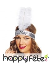 Bandeau charleston avec sequins et plume centrale, image 1