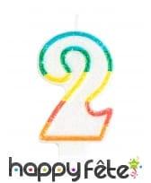 Bougie chiffre blanche pailletée bord multicolore, image 3
