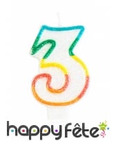 Bougie chiffre blanche pailletée bord multicolore, image 4