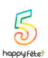 Bougie chiffre blanche pailletée bord multicolore, image 6