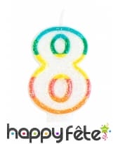 Bougie chiffre blanche pailletée bord multicolore, image 9