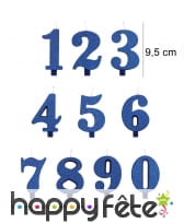 Bougie chiffre bleue à paillettes de 9,5 cm