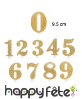 Bougie chiffre dorée à paillettes de 9,5cm