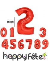 Ballon chiffre géant rouge de 102cm
