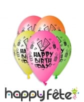 Ballons colorés imprimé Happy Birthday, par 5