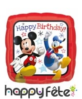 Ballon carré Mickey Mouse Happy Birthday, 40 cm