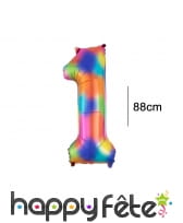 Ballon chiffre multicolore en aluminium, 88cm, image 2