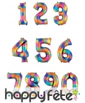 Ballon chiffre multicolore en aluminium, 88cm