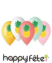 Ballons colorés motif ananas, par 5