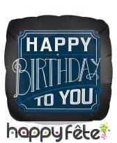 Ballon carré noir Happy Birthday to you de 43 cm