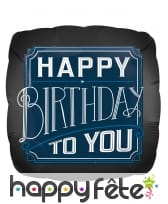 Ballon carré noir Happy Birthday to you de 71 cm